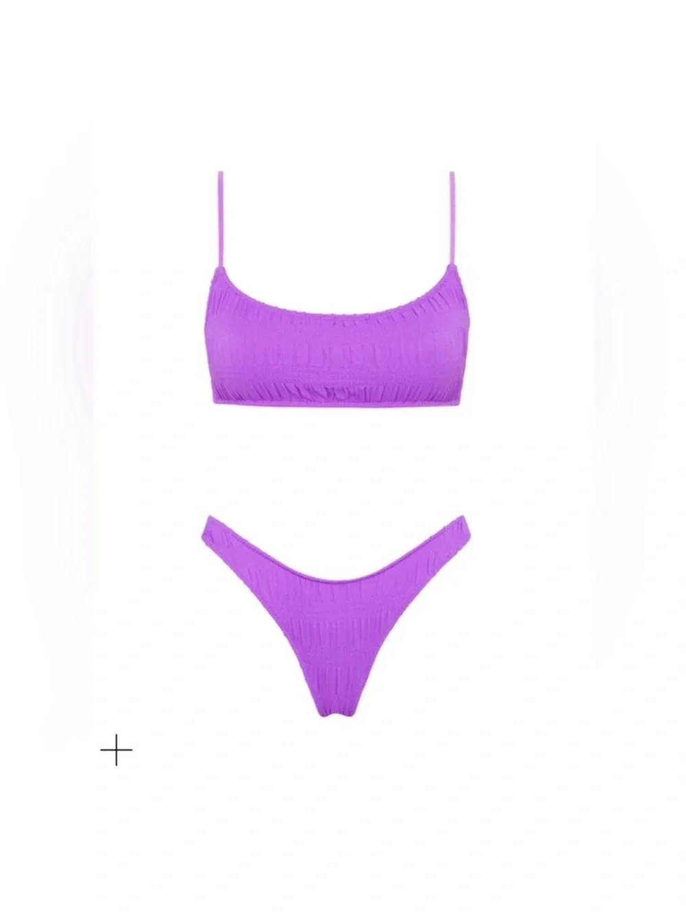 Triangl Swimwear Mica Scorch Bikini Swimsuit Set Purple Crinkle Smocked, S/M